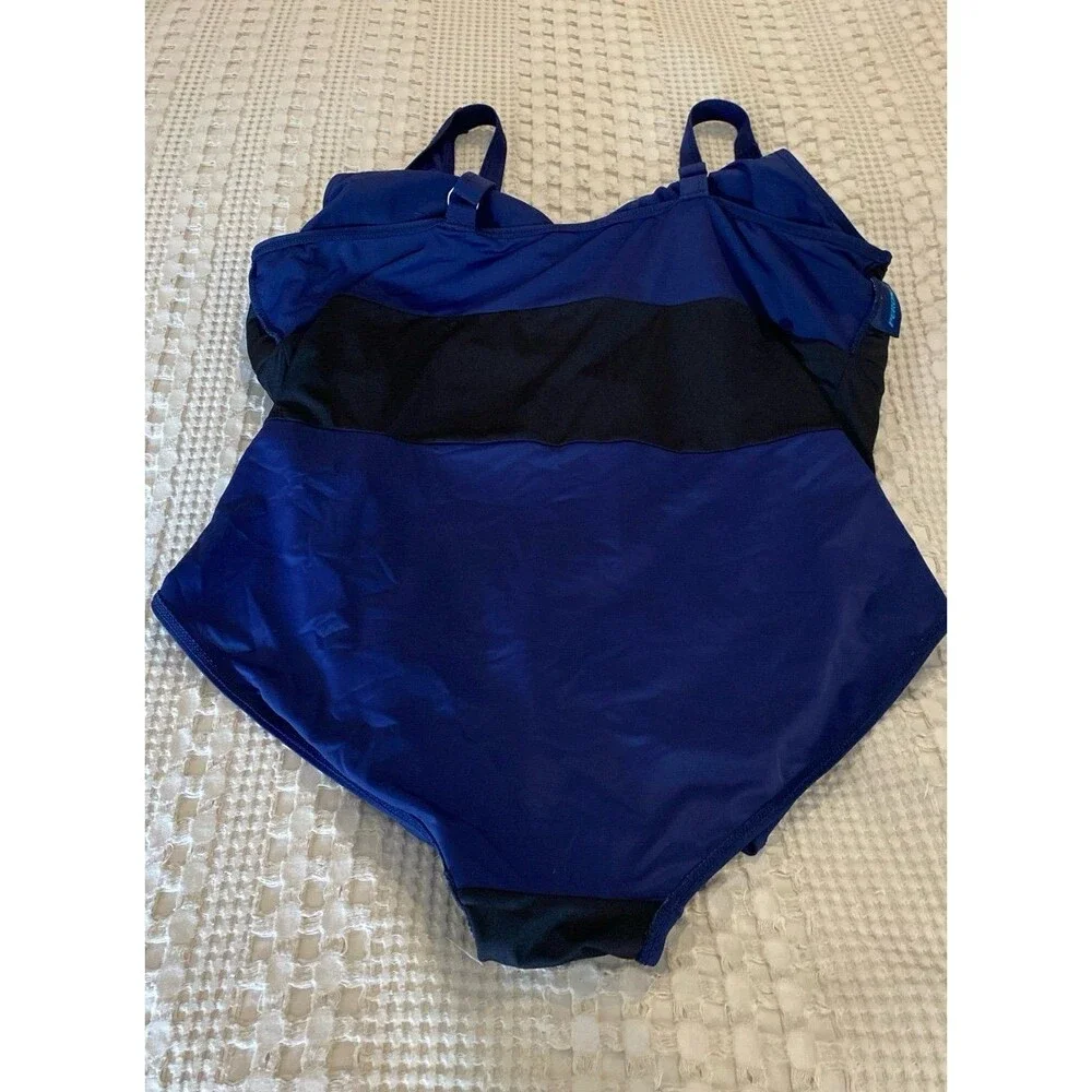 Perona One Piece Swimsuit Modest Plus Size 2X Navy Blue‎ Flattering Long Skirt - Picture 10 of 11